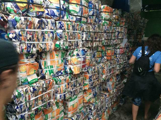 Blocks of milk cartons awaiting to be shipped out.